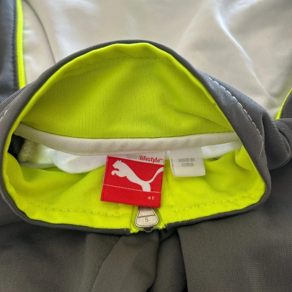 Puma kids tracksuit. Gray, white and neon yellow. 4T - Picture 4 of 7